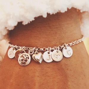 Sterling Silver Initial Disc Bracelet: Personalized Charm Jewelry