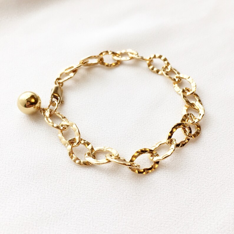 Gold Chain Bracelet Gold Hammered Oval Link Bracelet Oval Etsy