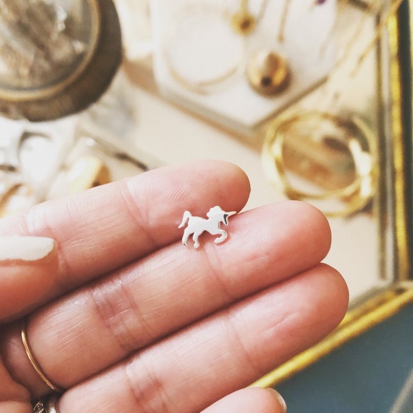 Unicorn Stud Earrings, Sterling Silver, Unicorn Jewelry, Silver Unicorn Studs, Unicorn Stud Earrings, Magical Jewellery