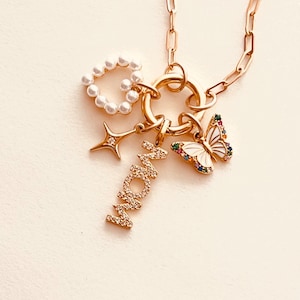 Personalized Charm Necklace, Custom Family Necklace, Kids Initial & Birthstone Charms,  Mom Gift, Family Jewelry
