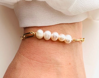 Pearl Bracelet, 14K Gold Filled Pearl Bracelet, Sterling Silver Pearl Bracelet, Pearl Paperclip Chain, Minimalist, Wedding, Mother’s Day