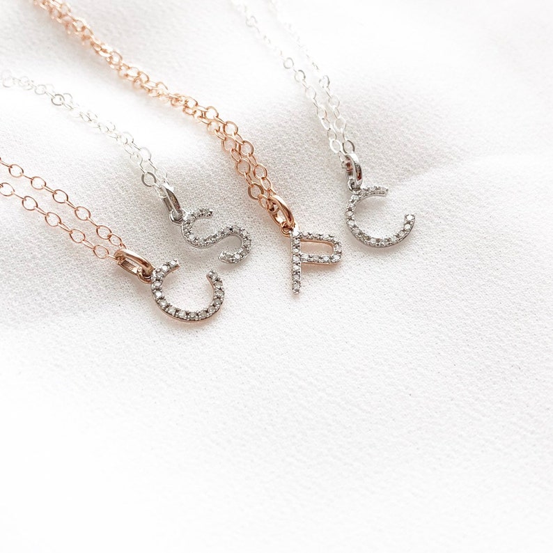 Genuine Diamond Necklace Fine Jewelry Gift For Her Pave Diamond Letter Necklace Initial Necklace Diamond Letter Necklace