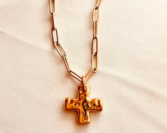 Waterproof Gold Cross Necklace, Tarnish-Resistant Everyday Wear