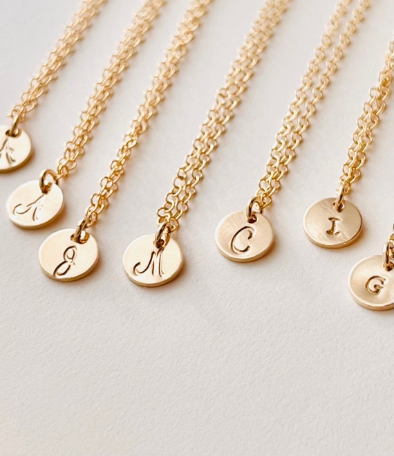 Initial Necklace - Custom Personalised Tiny Disk Gold, Silver, Rose Gold, Custom | eBay