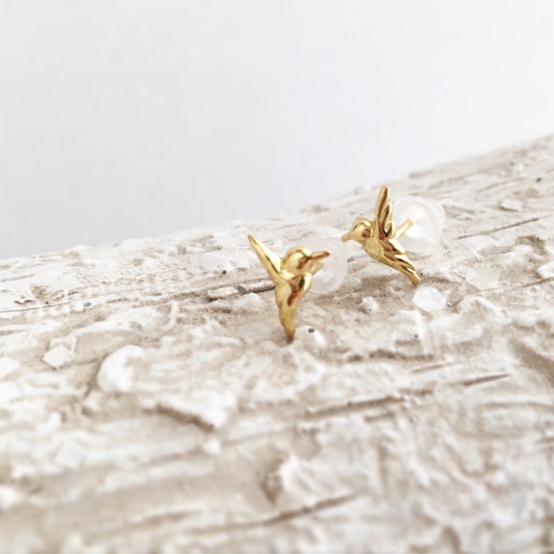 Hummingbird Earrings, Tiny Hummingbird Stud Earrings, Dainty Hummingbird Jewelry, Bird Lover Gift, Birthday Gift,Gift For Her, Ready-To-Ship image 7