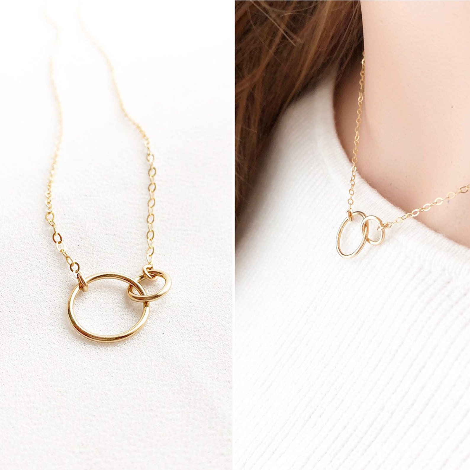 Circle Link Necklace Double Circle Necklace Infinity Etsy