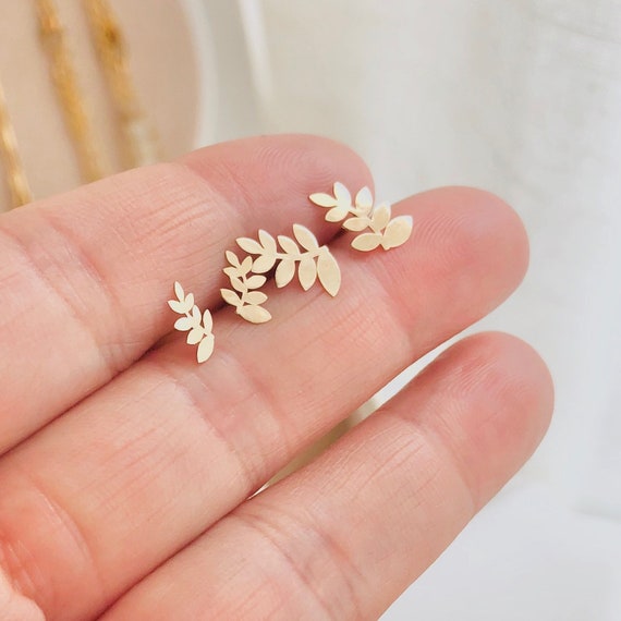 Leaf Earrings Leaf Stud Earrings 14K Solid Gold Leaf Single Stud