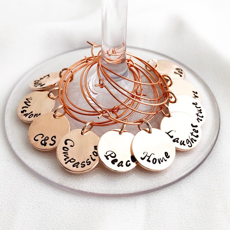 Custom Wine Charm Rose Gold or Gold Wine Glass Tag Etsy