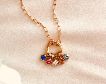 Birthstone Charm Necklace for Mom, Personalized Kids Birthstones Necklace, Custom Family Jewelry, Mother’s Day Gift