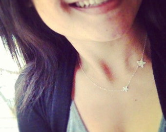 Super Star Necklace, Two Star Necklace, Stars Necklace, Star Initial Necklace, Personalized Gift, Everyday Jewelry
