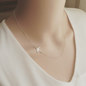 Sterling Silver Bird Necklace, Bird Sideways Necklace, Bird Necklace, Swallow Bird Jewelry, Everyday Jewelry, Christmas Gifts image 6