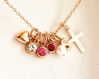 Personalized Birthstone Charm Necklace, 14k Gold Filled Family Necklace, Custom Mom Jewelry, Gift for Her