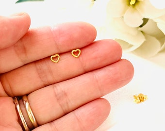 Tiny Open Heart Stud Earrings, Heart Studs, Extra Tiny Heart Studs, Minimalist Earrings, Valentines Day Gift, Gift For Her