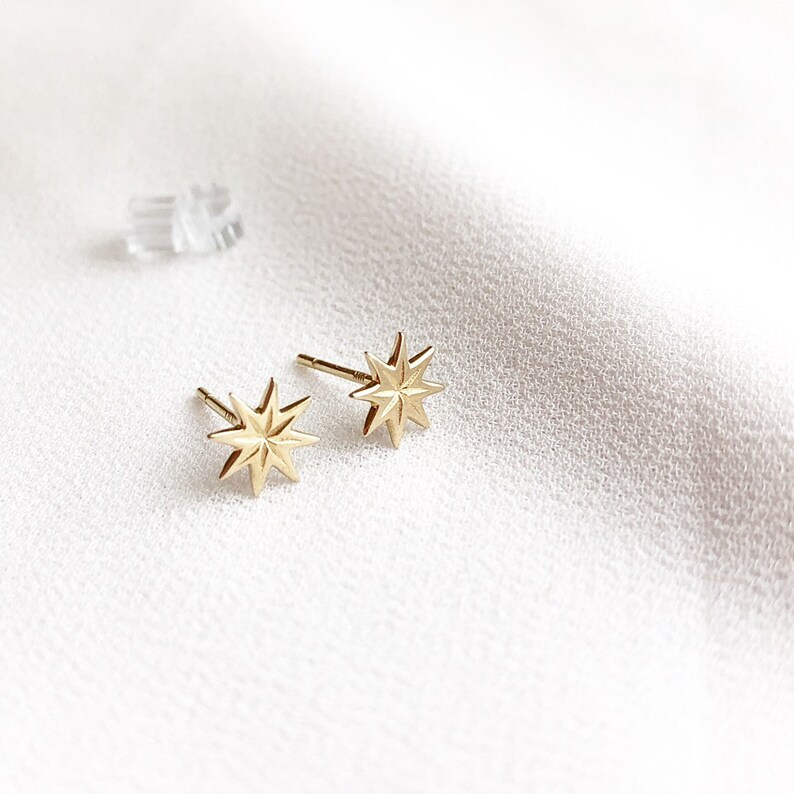 14K Solid Gold Sun Stud Earrings Sun Stud Single OR A Pair Etsy