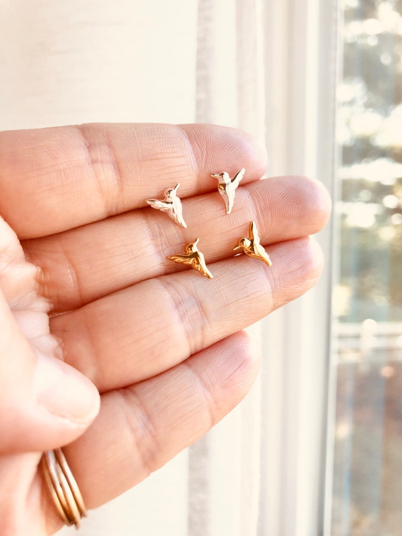 Hummingbird Earrings, Tiny Hummingbird Stud Earrings, Dainty Hummingbird Jewelry, Bird Lover Gift, Birthday Gift,Gift For Her, Ready-To-Ship image 3