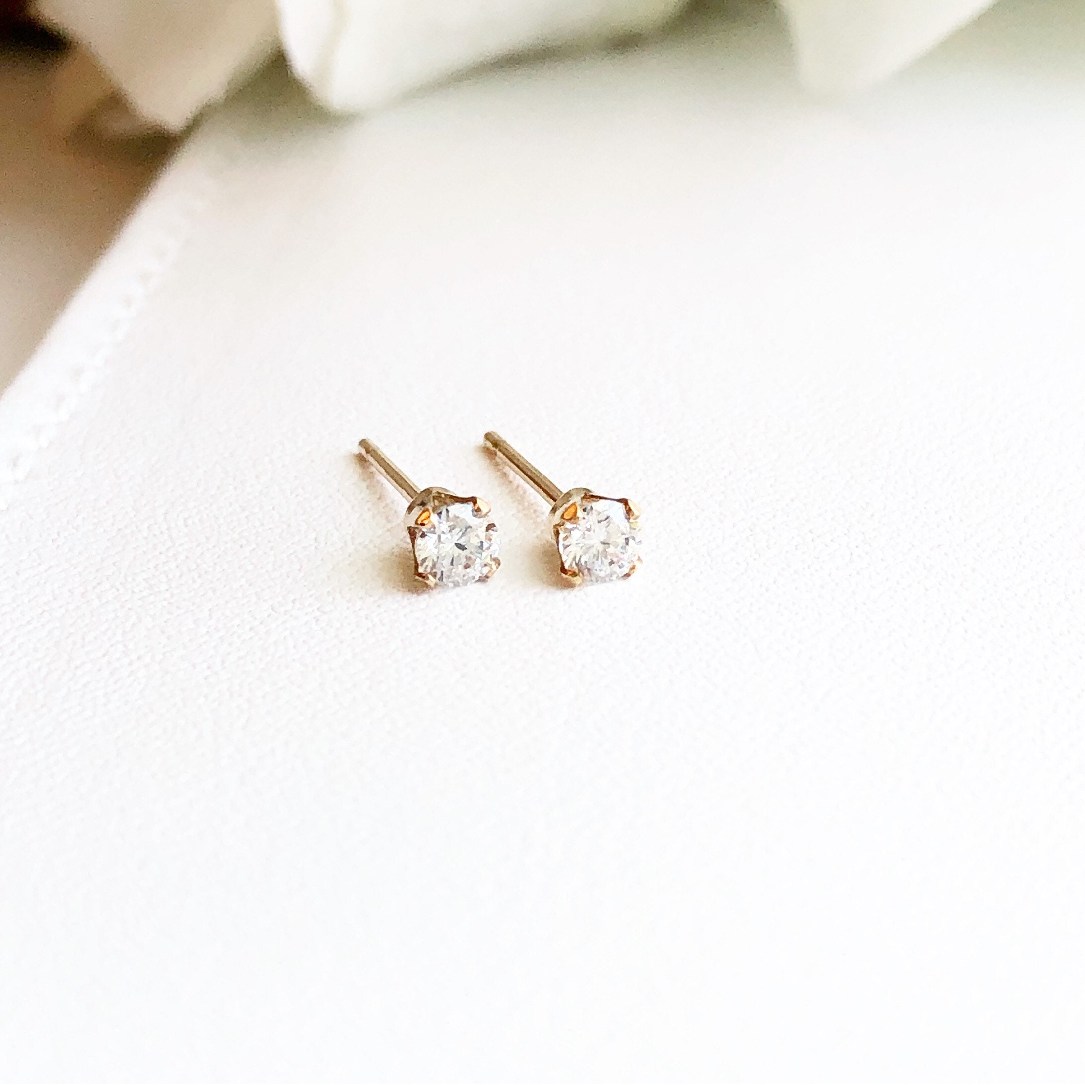 Gold 3mm Stud Earrings Simple Everyday Stud Earring 14K | Etsy
