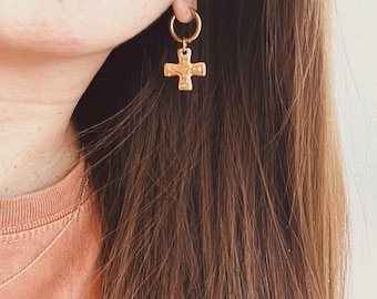 Cross Drop Hoop Earrings, Christian Jewelry