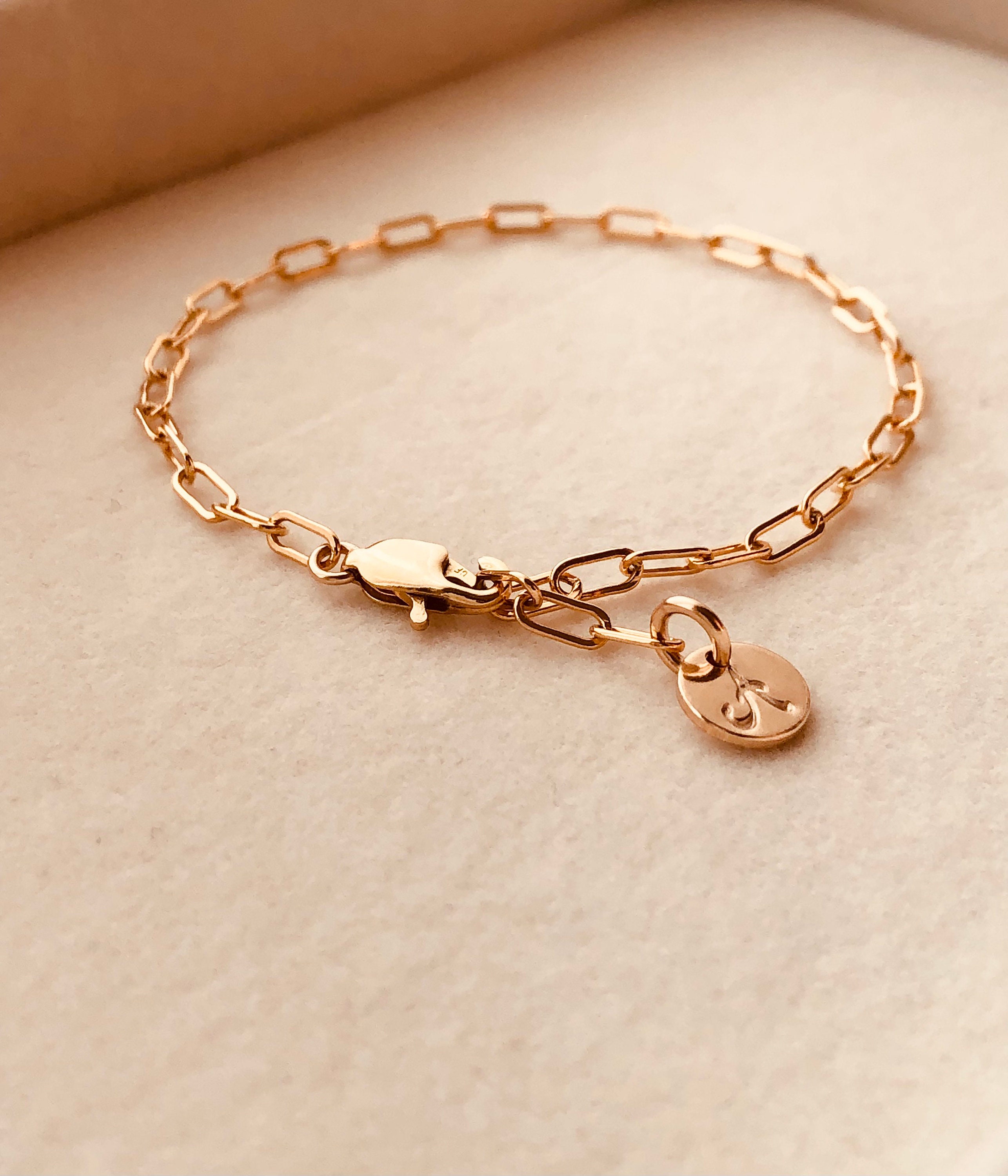 Initial Charm Bracelet Paperclip Chain Bracelet Everyday Etsy