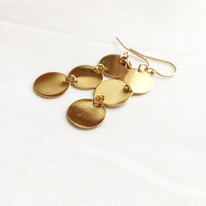 Gold Triple Disc Dangle Earrings: Minimalist Statement Jewelry
