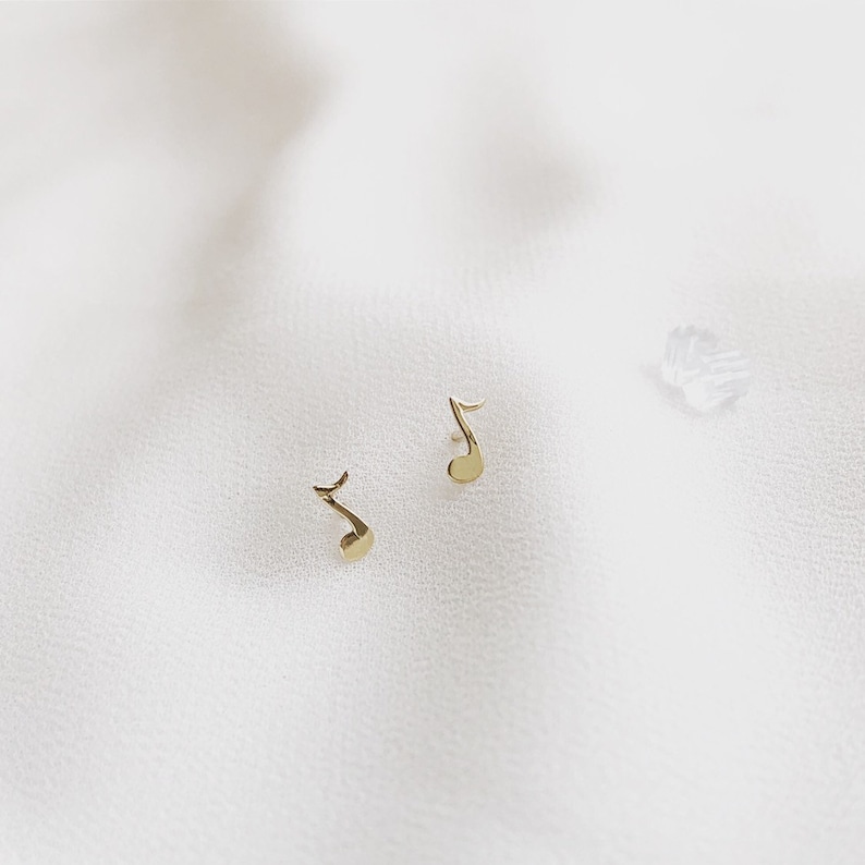 Symbolic Jewelry 14K Solid Gold Music Note Stud Earrings Graduation Gift Musician Gift Eighth Note Earrings Music Gift 8th Note Studs