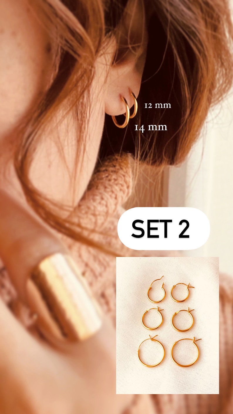 Tiny Huggie Hoop Earrings Set, Endless Hoop Earrings SET, Set of 3 Hoop Earrings 3 Sizes, Gift Set, Dainty Huggie Earrings, Gift For Her image 9