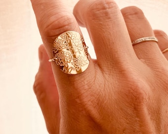Floral Wedding Band, Custom Flower Ring, Floral Band, Birth Flowers Ring | 14k Gold Fill, Sterling Silver, Rose gold