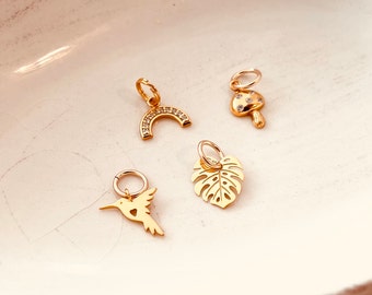 Gold Plated Sterling Silver Charm: Rainbow, Mushroom, Monstera Leaf