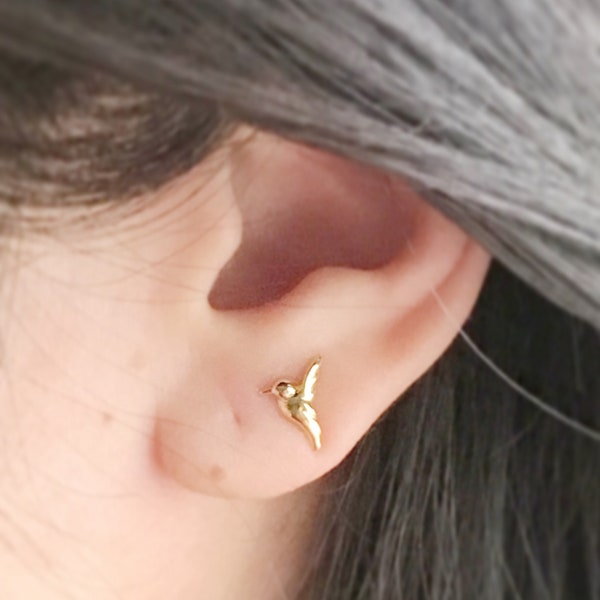 Dainty Hummingbird Stud Earrings, Sterling Silver Tiny Bird Earrings, Nature Lover Gift, Everyday Minimalist Studs