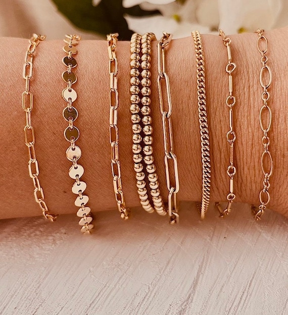 14K Gold Filled Bracelet 8 Unique Styles Stack Bracelet Chain Link Bracelet Everyday Jewelry Paperclip Chain Holiday Gift for Her Etsy