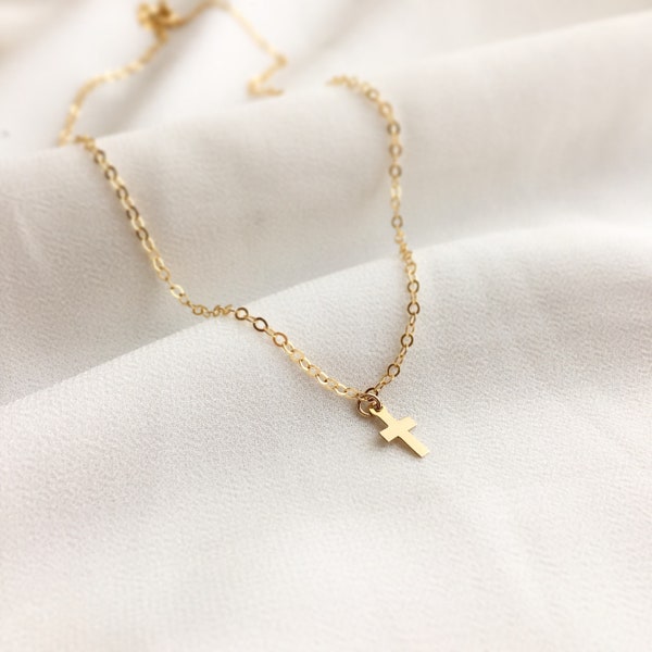 14K Gold Cross Necklace, 14K Gold Yellow Gold Cross Necklace, Tiny Cross Necklace, Everyday Jewelry, Minimalist, Mothers Day Gift For Her