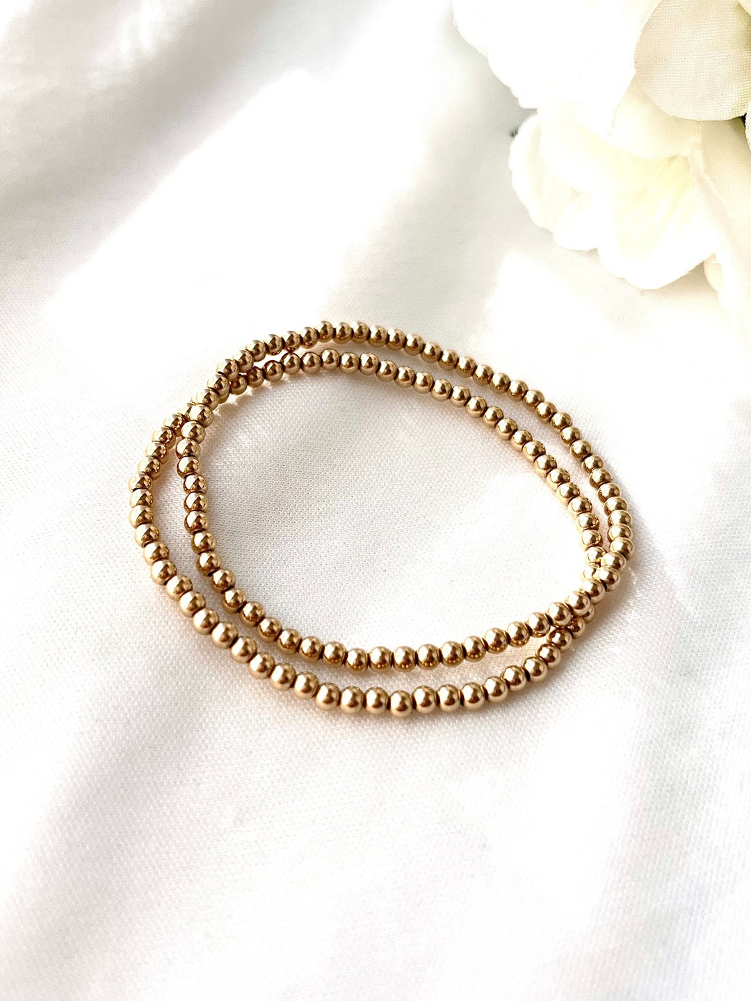 Gold Bead Bracelet Stretch Bead Bracelet 3mm Bead Bracelet - Etsy