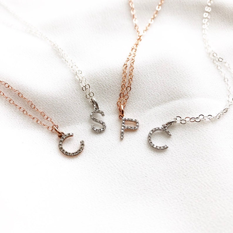 Genuine Diamond Necklace Fine Jewelry Gift For Her Pave Diamond Letter Necklace Initial Necklace Diamond Letter Necklace