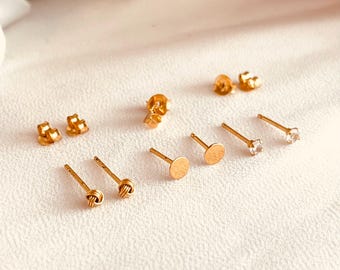 Gold Vermeil Stud Earring Set: Minimalist Everyday Wear, 3 Pairs