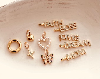 Gold Filled Charm: Pearl Heart, Butterfly, Word Charms for Necklace or Bracelet