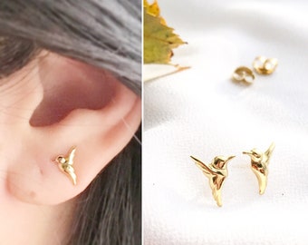 Hummingbird Earrings, Tiny Hummingbird Stud Earrings, Dainty Hummingbird Jewelry, Bird Lover Gift, Birthday Gift,Gift For Her, Ready-To-Ship