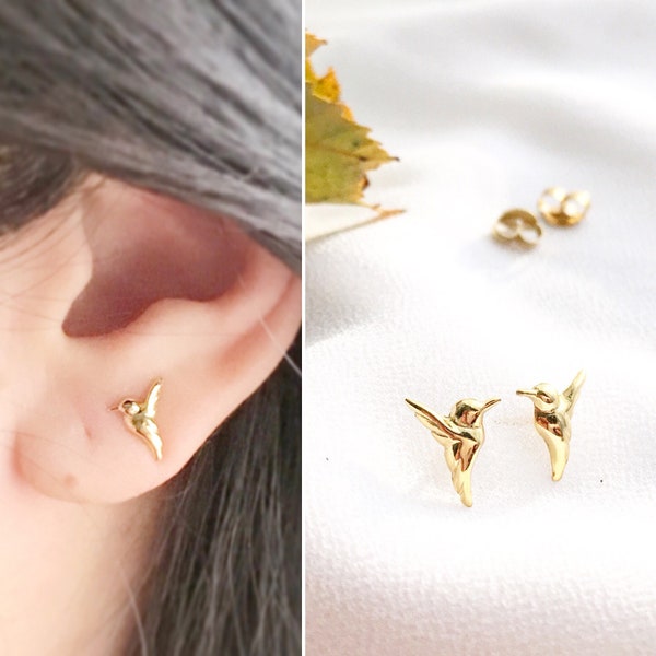 Hummingbird Earrings, Tiny Hummingbird Stud Earrings, Dainty Hummingbird Jewelry, Bird Lover Gift, Birthday Gift,Gift For Her, Ready-To-Ship