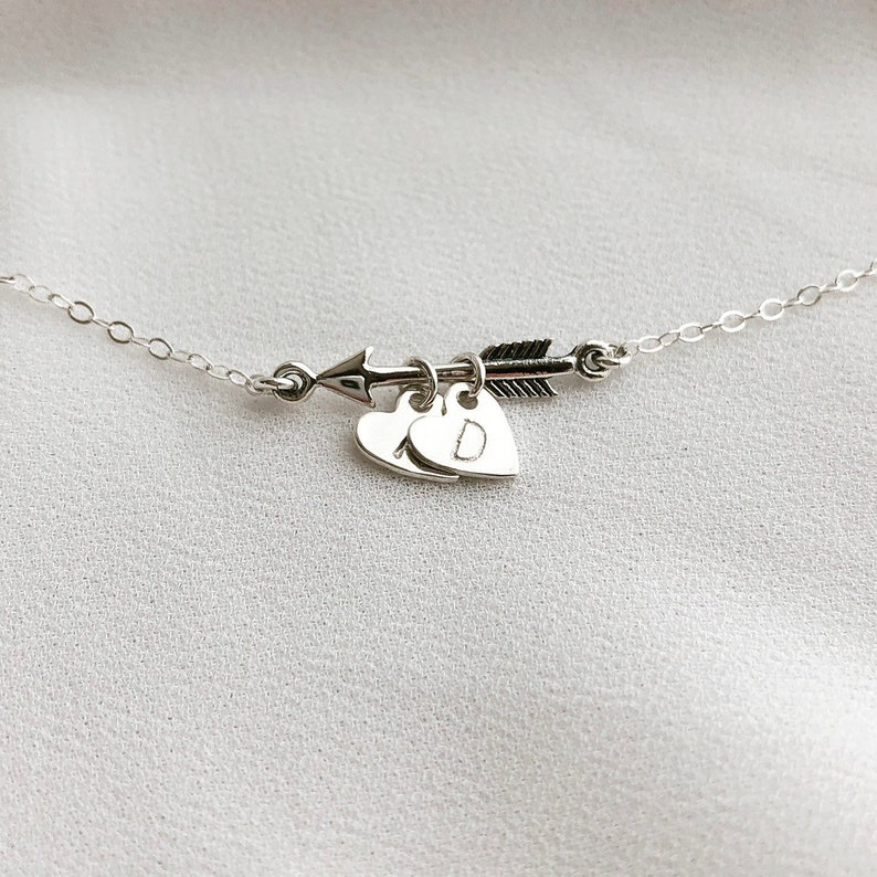 Arrow Necklace, Sterling Silver Arrow Initial Necklace, Heart and Arrow Necklace, Tag Necklace, Personalized Gift, Friendship Jewelry image 4