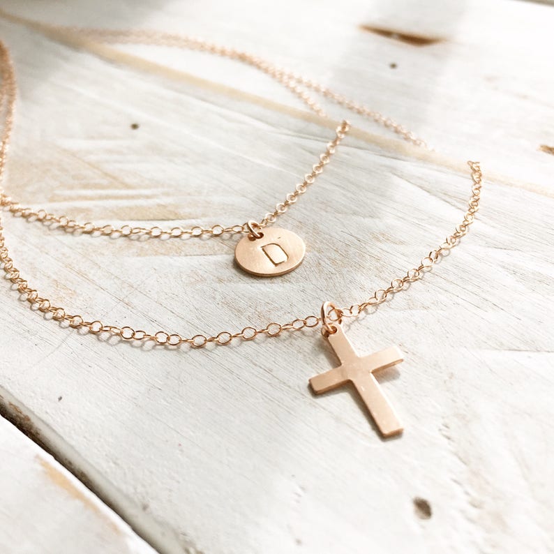 Initial and Cross Layered Necklace Layered Necklace | Etsy