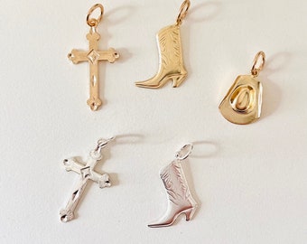 The Cowgirl Collection, Cowgirl Boot, Cowboy Hat, Cowgirl Country Western Charm, Cross,  Western Charm, Rodeo Cowgirl Jewelry, Hoop Charm