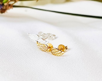 Sterling Silver Angel Wing Stud Earrings: Gold Vermeil Memorial Jewelry