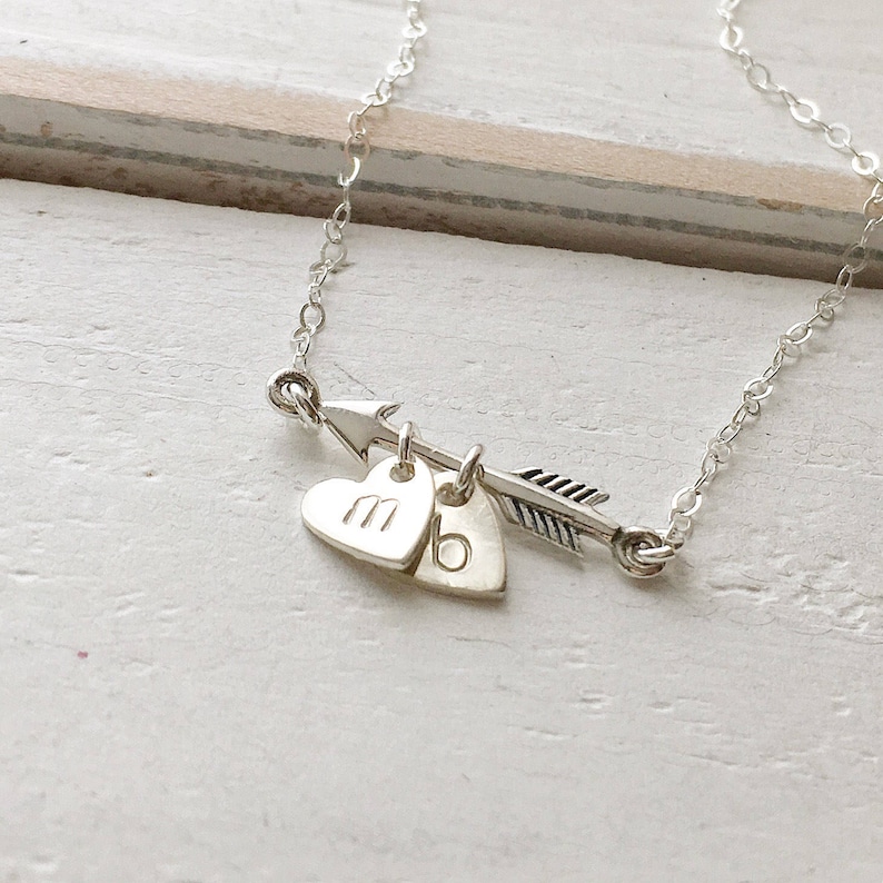 Arrow Necklace, Sterling Silver Arrow Initial Necklace, Heart and Arrow Necklace, Tag Necklace, Personalized Gift, Friendship Jewelry image 6