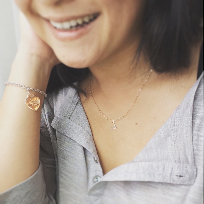 Genuine Diamond Necklace Fine Jewelry Gift For Her Pave Diamond Letter Necklace Initial Necklace Diamond Letter Necklace