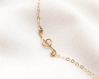 Treble Clef Necklace, Sideways Treble Clef Necklace, In Gold, Rose Gold and Silver, Everyday Jewelry, Wire Jewelry