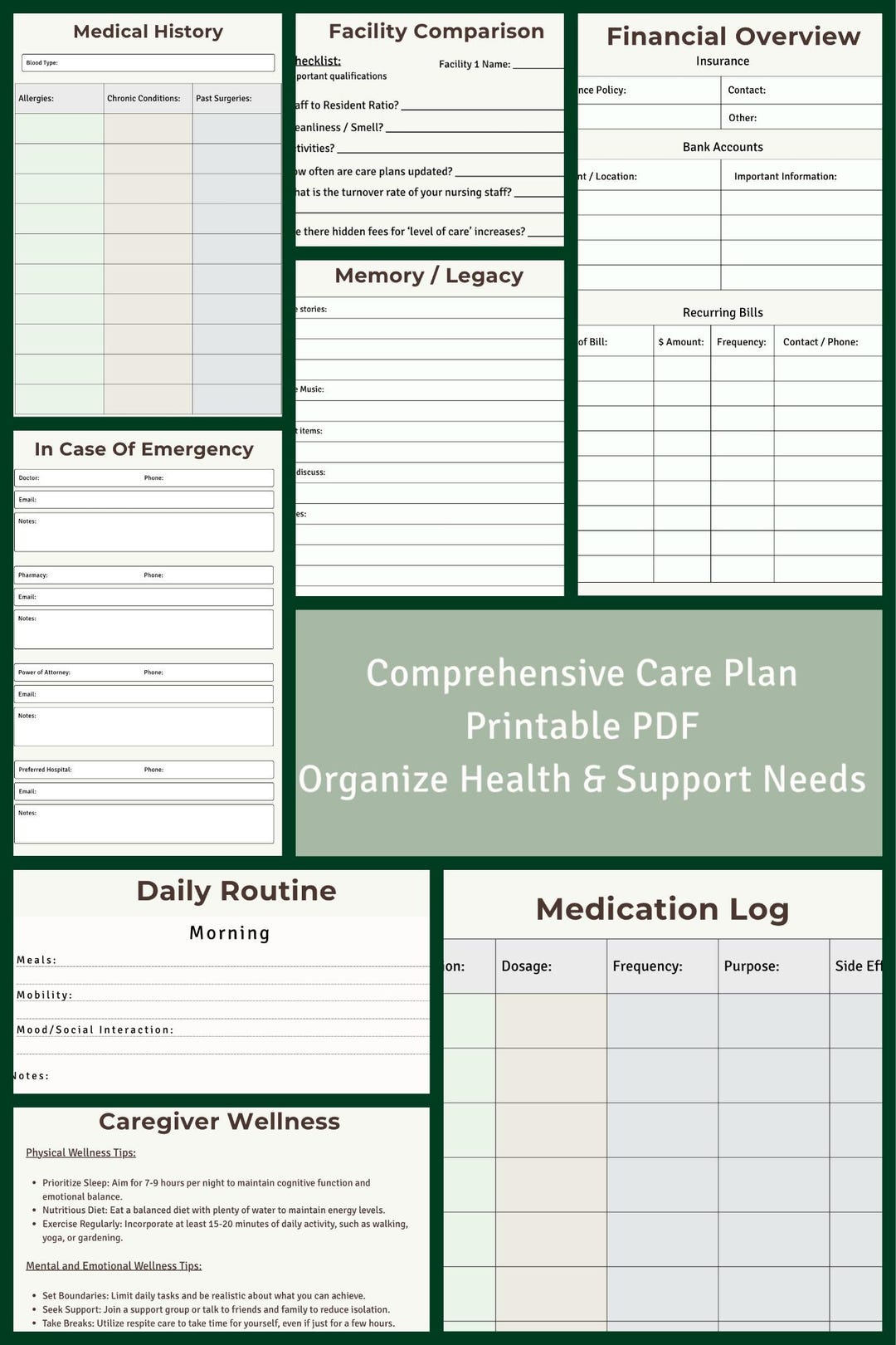 Comprehensive Care Plan Printable | Health Organization Worksheet ...