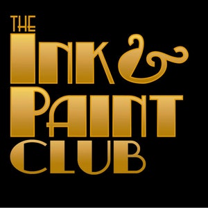 Puede incluir: Letras doradas sobre un fondo negro que dicen "The Ink & Paint Club".