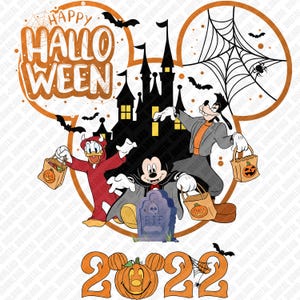 Disney Halloween 2022 PNG, Mickey Donald Goofy digitale download, Happy Halloween-sublimatieontwerp voor shirts, Disney-clipart