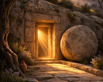 Empty Tomb Wall Art | Resurrection of Jesus | Christian Wall Decor | Easter Artwork | Bible Scene | Faith Poster