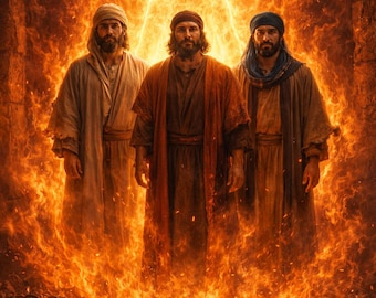 Fiery Furnace Wall Art | Shadrach Meshach Abednego Poster | Biblical Wall Decor | Christian Wall Art | Faith Artwork
