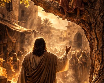 Zacchaeus Bible Story Wall Art | Christian Wall Decor | Biblical Poster | Jesus and Zacchaeus Artwork | Religious Wall Art