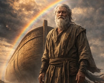 Noah's Ark Wall Art – Biblical Flood Scene – Christian Wall Decor, Bible Story Artwork, Faith Poster, Religious Home Decor